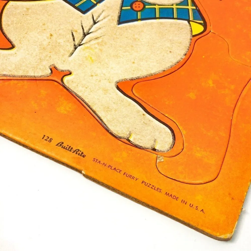 2 Built Rite Fuzzy, Furry Puzzles - Bunny/Bear, 1950’s Vintage